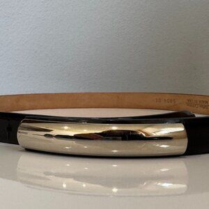Black Leather Skinnny Belt with Silver Buckle